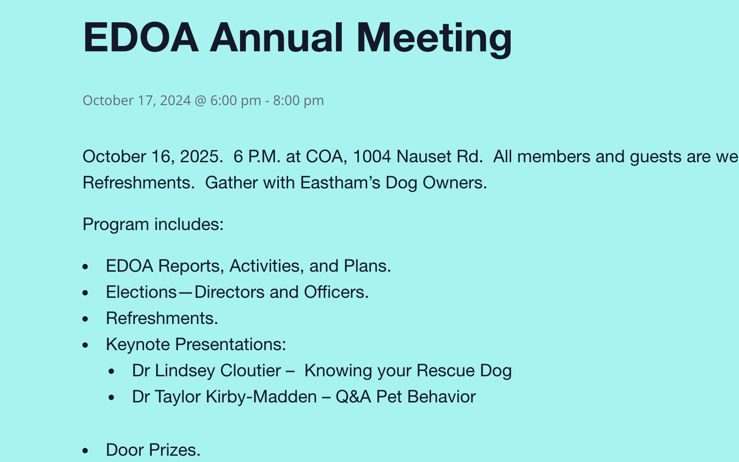 thu 16 oct 2025: EDOA annual meeting