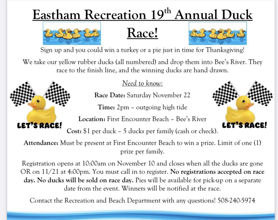 sat 22 nov 2025: Eastham Recreation 19th Annual Duck Race