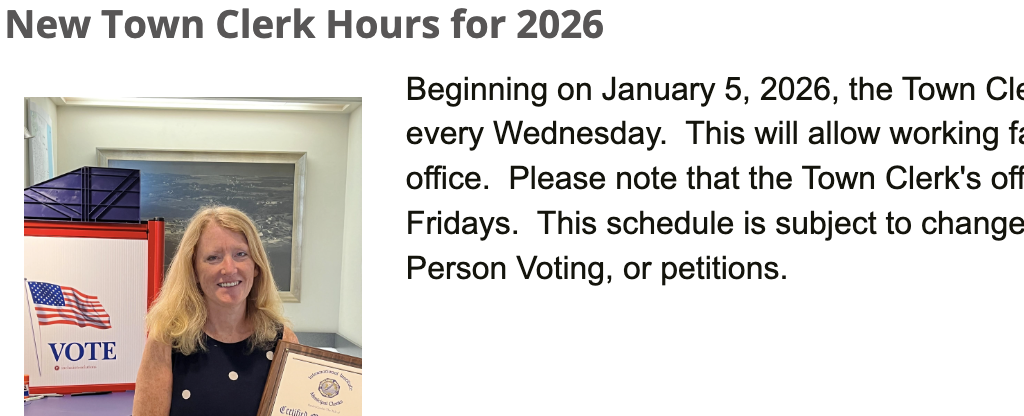 New Town Clerk Hours for 2026